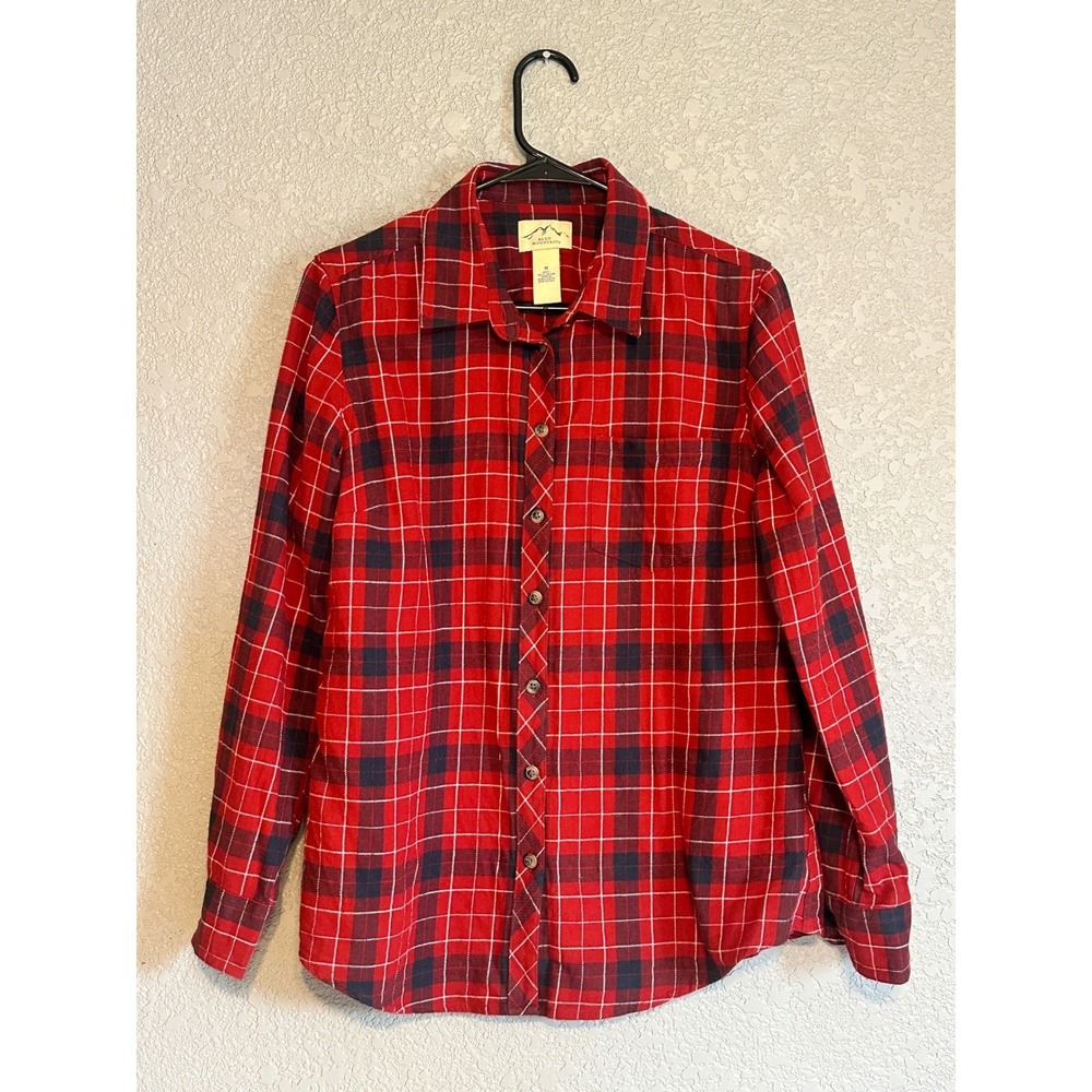 Blue Mountain Womens M Red Plaid Flannel Shirt Long Sleeve Cotton Button Up